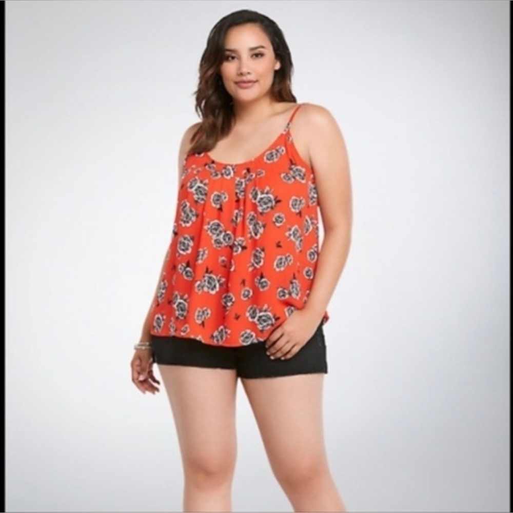 Torrid Orange Floral Flowy Textured Cami Top 2X